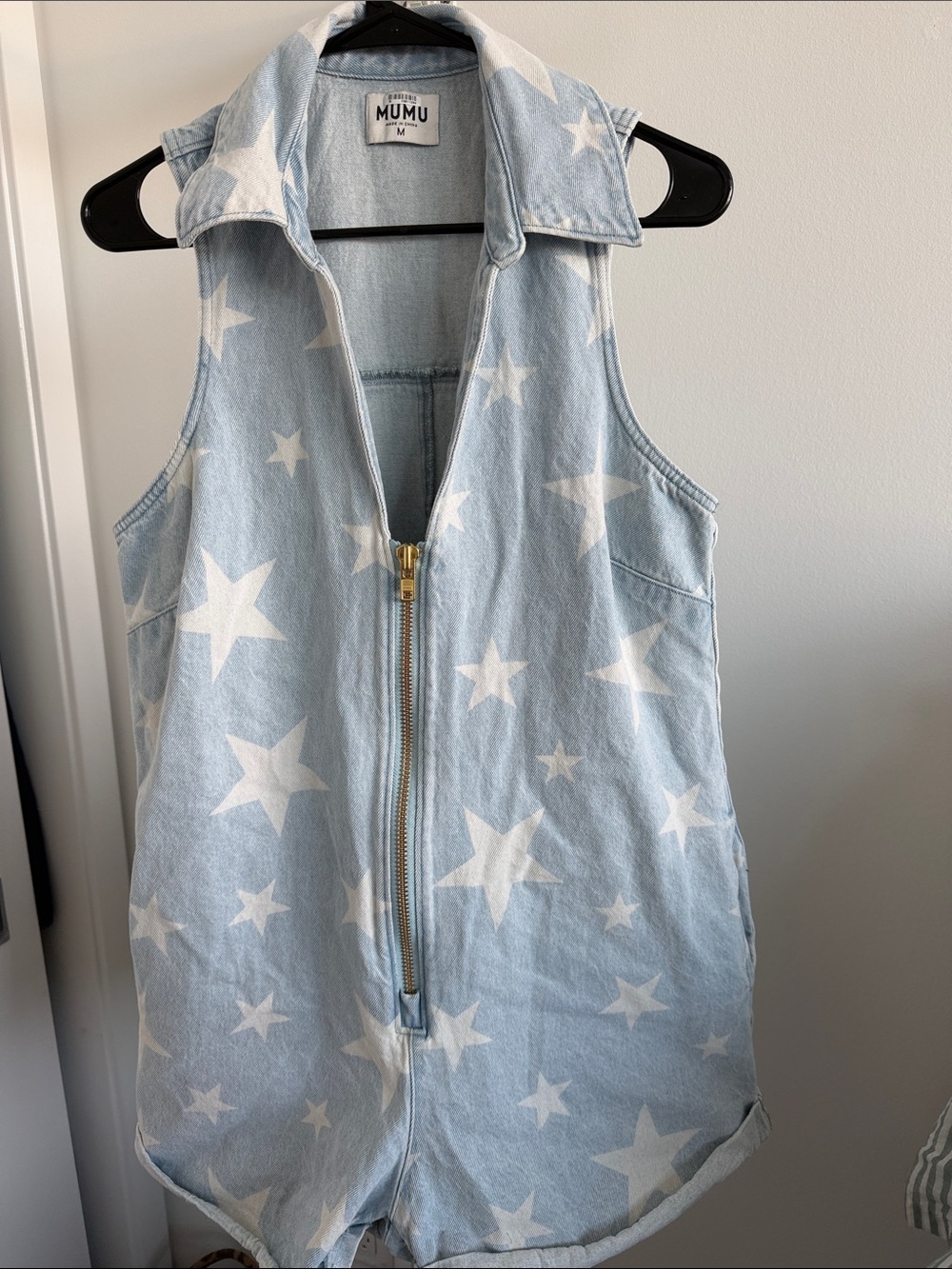 Show me your MUMU Light Wash Star Print Denim Romper